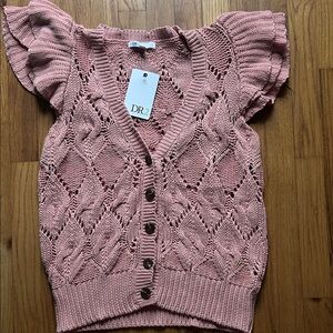 DR2 Dusty Rose Knit Short-Sleeve Button Cardigan